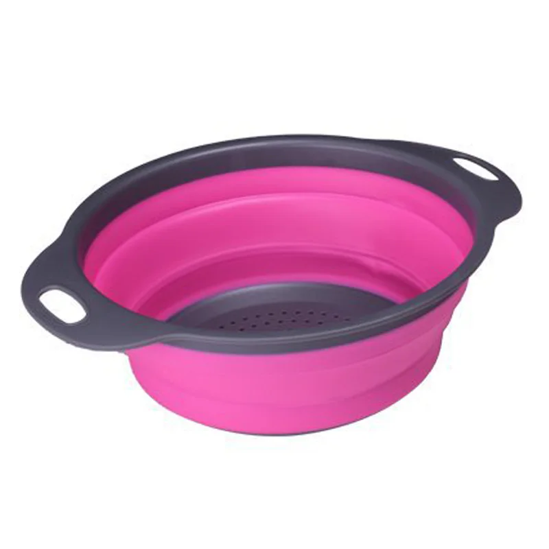 Folding Washing Drain Basket Eco-Friendly Food Fruit Vegetable Washing Basket Outdoor Camping Kitchen Accessories 5 Colors - Цвет: Rose red