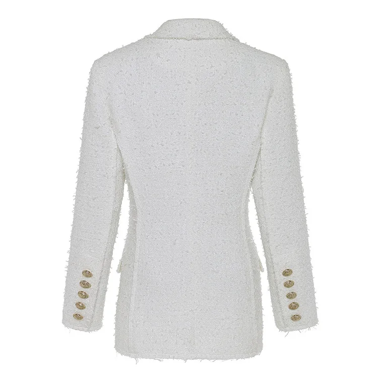 New arrival women's white blazers coat 2018 Autumn elegant double breasted tweed jackets coat D489