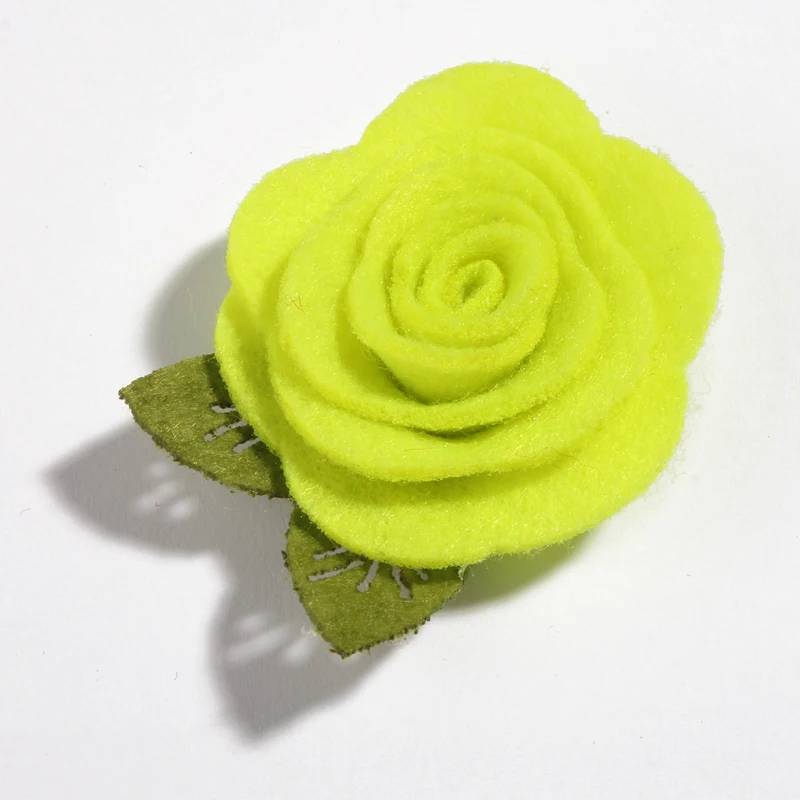 10 шт. 5 см фетровый нетканый материал цветок с зелеными листьями для повязки на голову милые рулонные розовые цветы для волос для одежды аксессуары