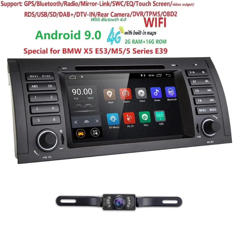 " Android 9,0 четырехъядерный gps навигатор Автомобильный dvd-плеер для BMW 5 серии E39/X5 E53/M5/7 серии E38 радио/USB/4G/wifi/ камера
