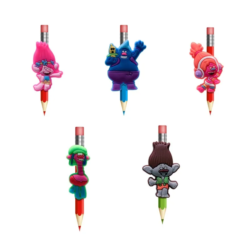 

18pcs/lot Trolls Cartoon PVC Pencil Topper Poppy Pen Cover Pencil Caps School Stationery Set Office Supplies Kid Party Gift