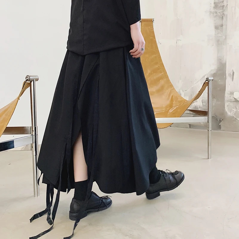 

Men summer irregular design drawstring ribbon harem pants stage performance culotte men gothic style punk hip hop street joggers