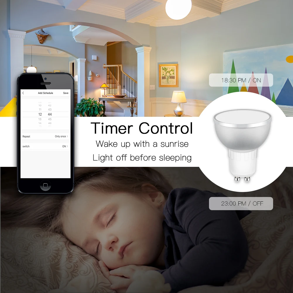 GU10 WiFi Smart LED Light Bulb RGBCW Warm White Daylight Multicolor Work with Alexa Google Home