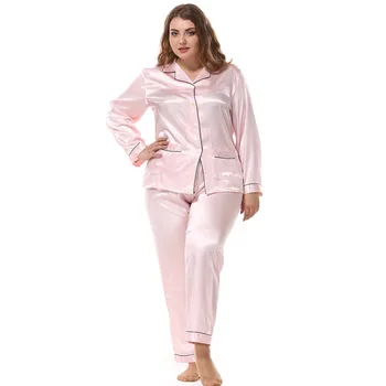 

Spring Autumn Women Pajamas Set Plus Size Home Wear Solid Color Rayon Nightwear Long Sleeve Shirt+pants 2pcs Sleepwear Negligee