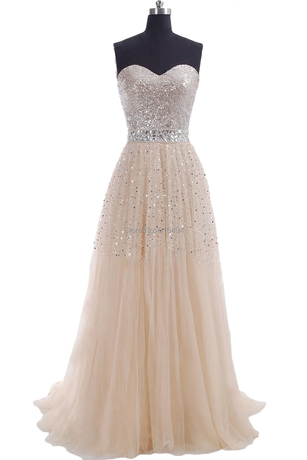 2019 Sweetheart a line champagne Formal  prom  Dress  long 