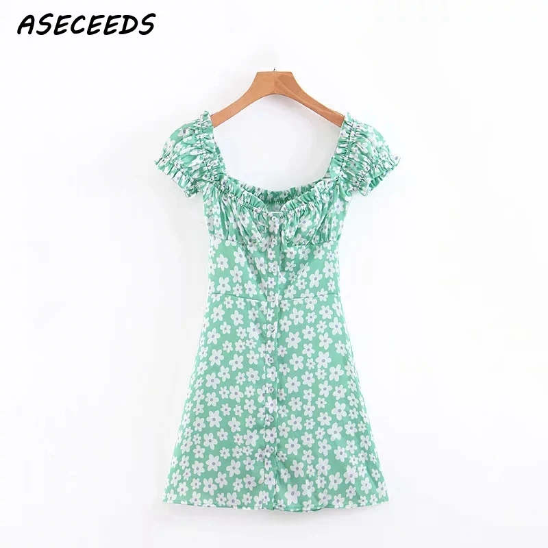

Summer 2019 Vintage boho style beach floral dress women elegant puff sleeve mini dress korean female casual dresses vestidos