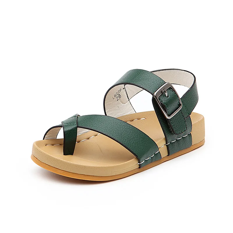 

Children Kids Shoes Pointed Toe Pure Summer Beach Sandals Genuine Leather Soft Bottom Black White Outdoor Sports Sandals Shoes
