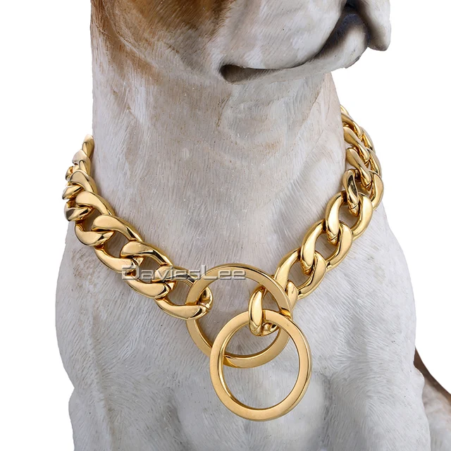 Davieslee Dog Chain Collar Gold Silver Tone 316L Stainless Steel Curb