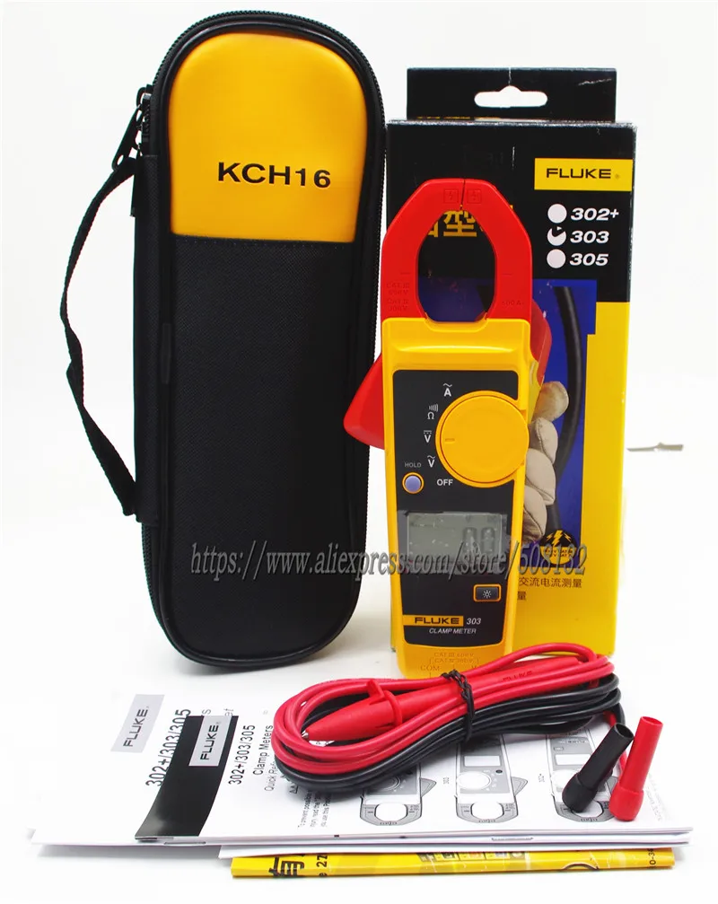 Fluke 303 цифровой клещи мультиметр с KCH16 мягкий чехол AC 600A подсветка дисплея F-303 |