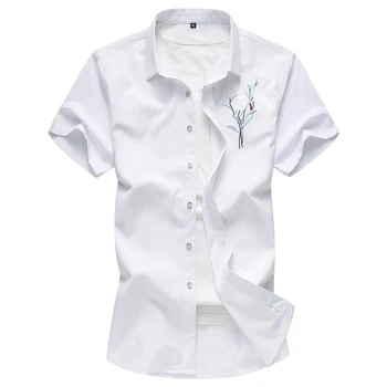 

MOGU 2019 Mens New Short Sleeve Fashion Shirts Slim Fit Hawaiian Print Blouse Summer Breathable Asian Size Plus 6XL 4 Colors Top