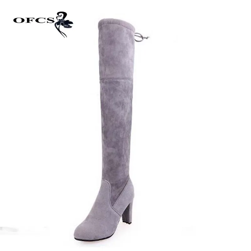 

Quality Over-the-knee Faux Suede Women Boots Sexy High Heel boots Stretch Fashion Long Boots Female Shoes High Heels Black Gray