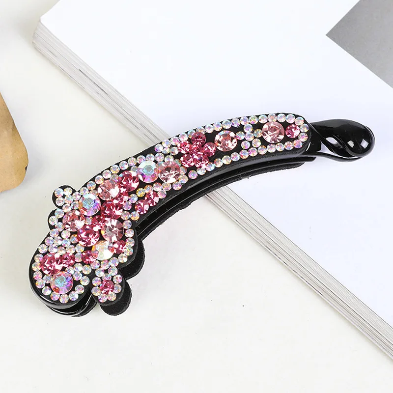 Korean Simple Banana Hair Clips Girl Cute Rhinestone Bride HairPins