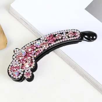 

Korean Simple Banana Hair Clips Girl Cute Rhinestone Bride HairPins Fashion Women Full Diamond Ponytail Holder Hair Accessories