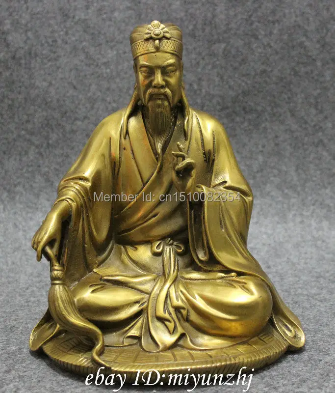 8"Chinese Brass Taoism Taoist Priest Immortal Sitting Ola Man Lao Jun