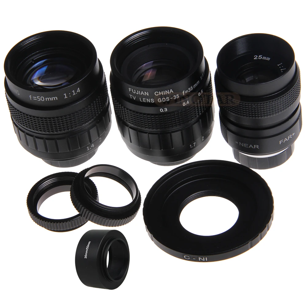 

FUJIAN 3in1 CCTV 25mm f1.4 Lens / 35mm f1.7 Lens/ 50mm f1.4 Lens Mount Ring Kit for Nikon 1 J5 J4 J3 J2 J1 V3 V2 V1 S1 S2