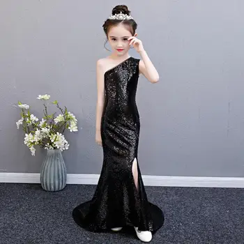 

Black Sequined Dress Baby Girl Clothes Children's Sleeveless Princess Dress Wedding Birthday Party Dress Trailing Costume Y477