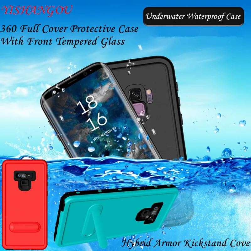 

Hybrid Armor Underwater 360 Waterproof Case For Samsung Galaxy Note 9 Stand Holder Back Cover For Samsung S9 Plus Capa Kickstand