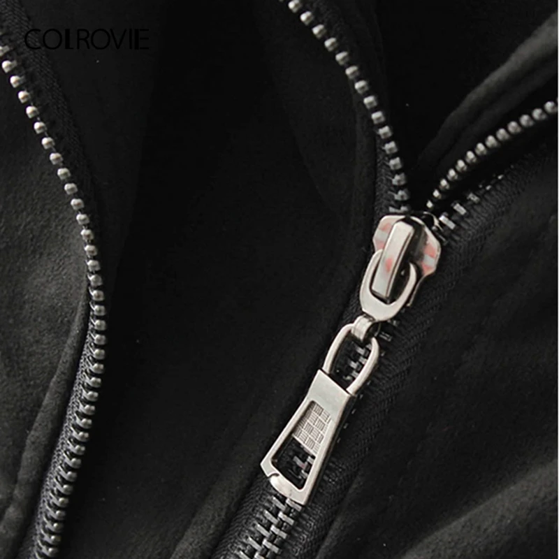 COLROVIE Черная байкерская стеганая куртка из искусственной кожи на молнии с карманом, пальто для женщин, уличная одежда, женские куртки, Повседневная модная верхняя одежда
