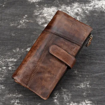 

Genuine Leather Fashion Stitching Long Wallet New Casual Multi-card Bit Purse New Retro Men's RIFD Wallets