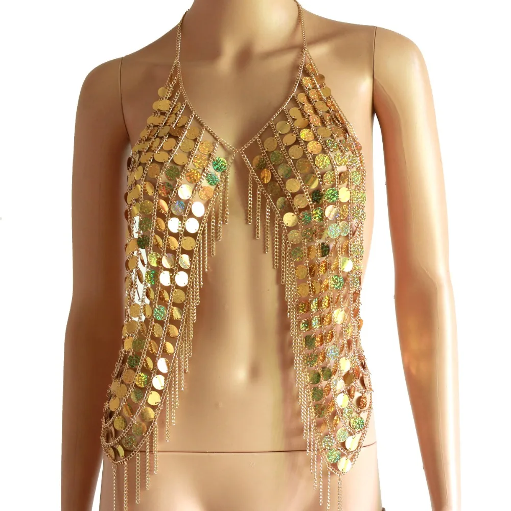 

Chran Sexy Spark 2018 Mermaid Tanks & Camis Seascape Tops Halter Necklaces Holiday Wear Sequin Womens Party Jewelry Accessories