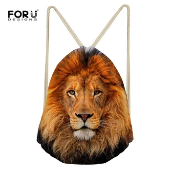 

FORUDESIGNS Lion Drawstring Bag Casual Backpack Animals Print Women's Mochila Storage Bags Stylish Cinch Shoulder Book Bags New