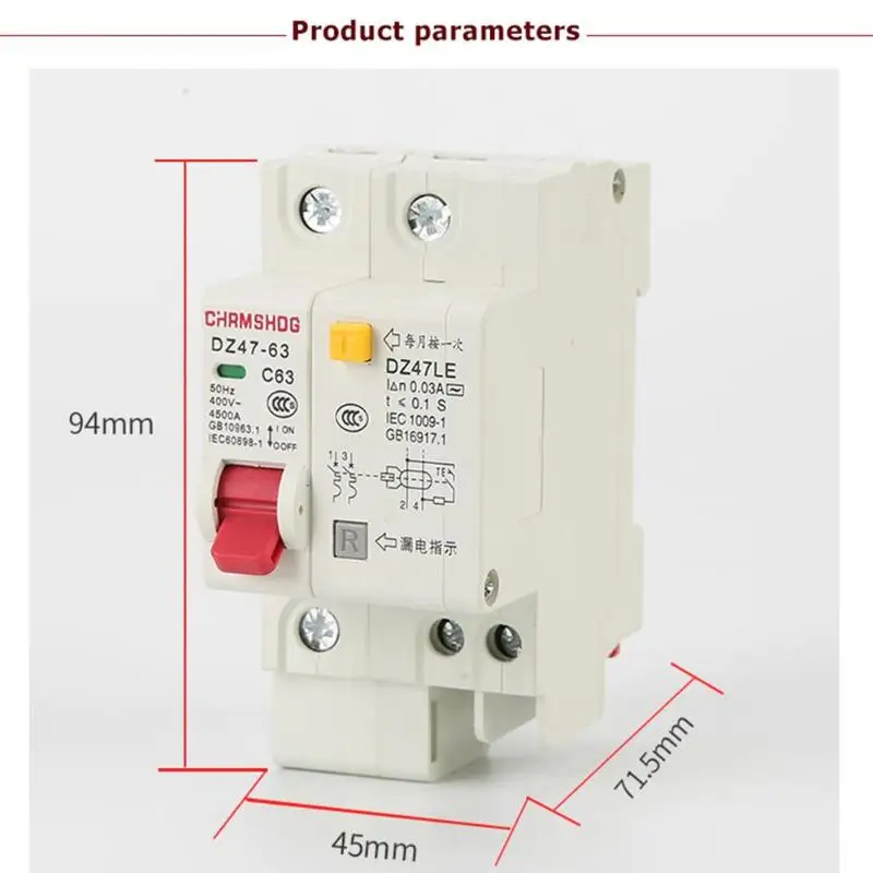 Dz47le-63 RCCB 1P+ N мини-выключатель остаточного тока защита от утечки защита от короткого замыкания защита от перегрузки