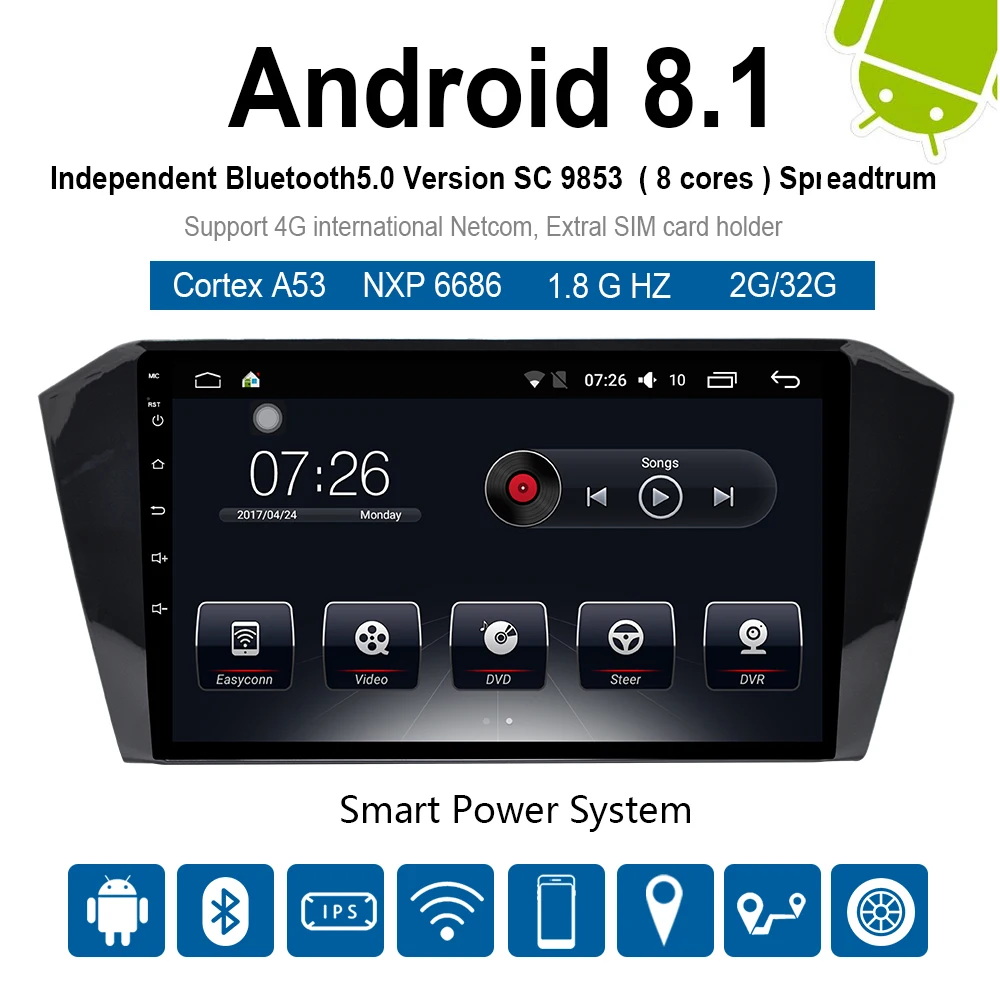 Best Car Multimedia player 1 Din Android 8.1 Car DVD For VW/Volkswagen Magotan /Passat B8 10.1" 4G/32G/64G touch screen car Radio GPS 1