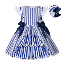 Pettigirl Summer Stripe Birthday Party Lovely kids dresses for girls Children Clothing With Bows And Headwear G-DMGD203-C150
