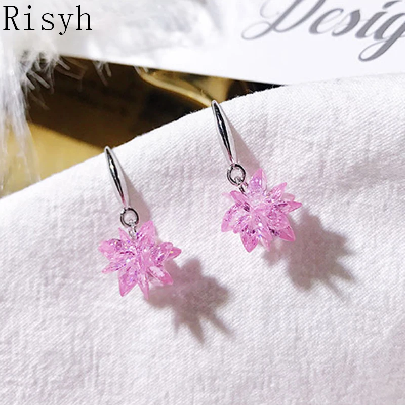 

Risyh Fashion snowflake earrings temperament wild flowers Super fairy ice crystal earrings simple earrings