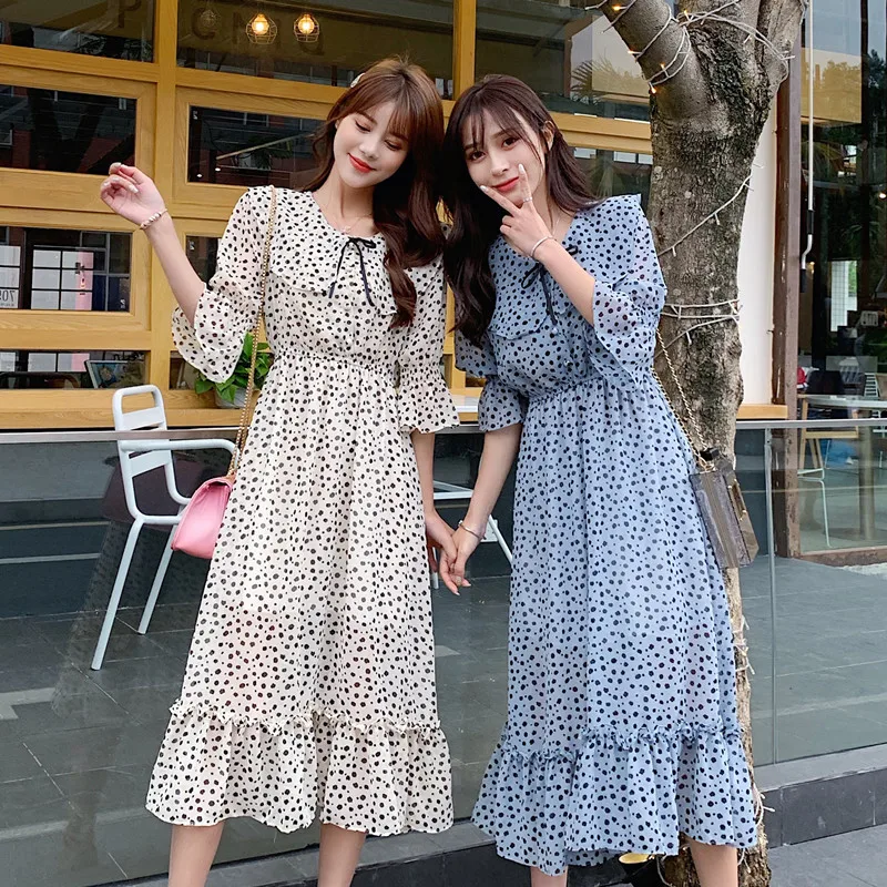 

2019 Rushed Direct Selling Bohemian A-line Patchwork Three Quarter Floor-length Plus Size Dress Women Chic Fairy Chiffon Dress