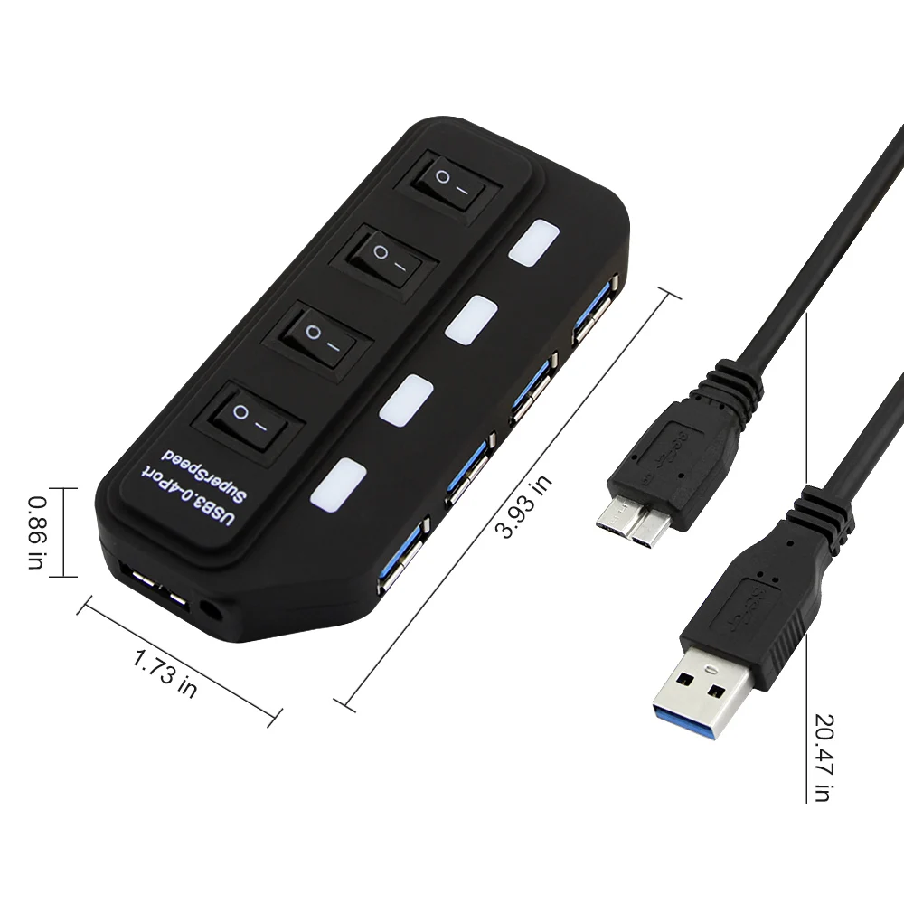 Usb-хаб 3,0, 4 порта, портативный usb-хаб, внешний адаптер питания, высокоскоростной usb-разветвитель 5 Гбит/с, концентратор с разъемом AU/EU/US/UK, Настольный ПК