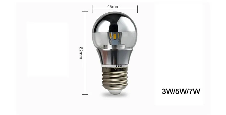 110-220V decorative shadeless E27E14 LED 3W 5W 7W base light mirror bulb G45 A60 half silver led filament bulb 11