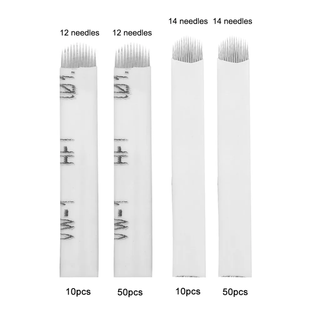 U-образная татуировка для бровей, ручная микроблейдинг лезвие, полуперманентный макияж, стерильная игла для татуировки, штыревое лезвие, 10 шт., 12Pin, 14 контактов, поставка