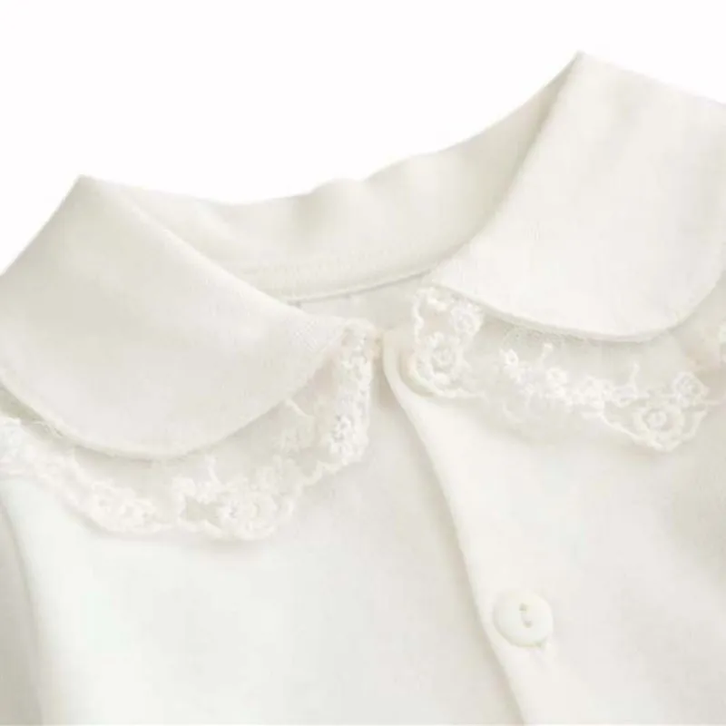 Милая Кружевная блуза с длинными рукавами и отложным воротником для маленьких девочек от 0 до 24 месяцев рубашка на пуговицах детская одежда для девочек
