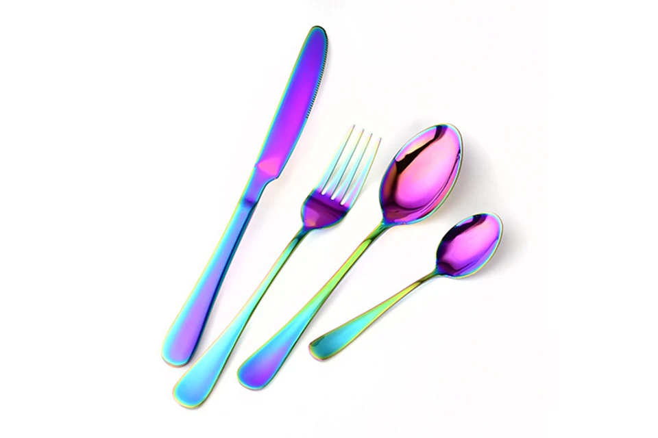 LIYIMENG Stainless Steel Rainbow Tableware Set Dinnerware Set Western Food Cutlery Tableware Dinnerware Set Kitchen Accessories 6