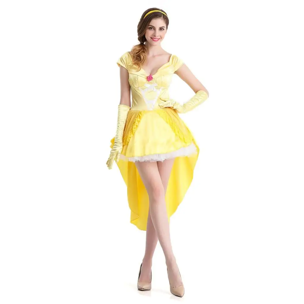 

Sexy Adult Princess Belle Dress Cosplay Costume Party Queen Yellow Short Skirt Women Dress Beauty and the Beast Halloween Party