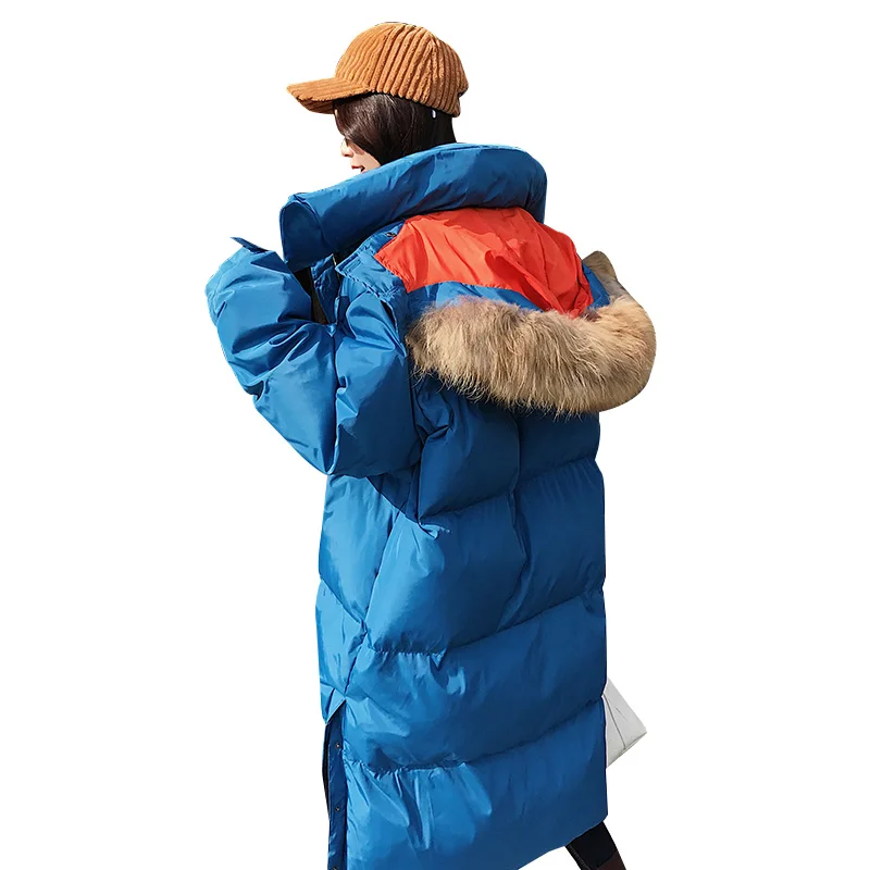 blue Женские новые зимние толстые длинные куртки женские модные большие меховые воротник стеганый ватник пальто повседневные Большие размеры свободные парки Z259 - Цвет: blue