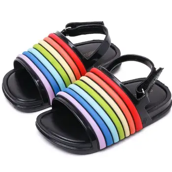 

Melissa Mini Rainbow Strip Sandals 2019 New Summer Shoes Jelly Shoe Girl Non-slip Kids Beach Sandal Toddler