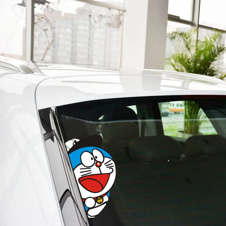 

Aliauto car-styling Cartoon Car Sticker and Decal Doraemon Peeping Funny Accessories for Ford Focus Volkswagen Skoda Polo Golf
