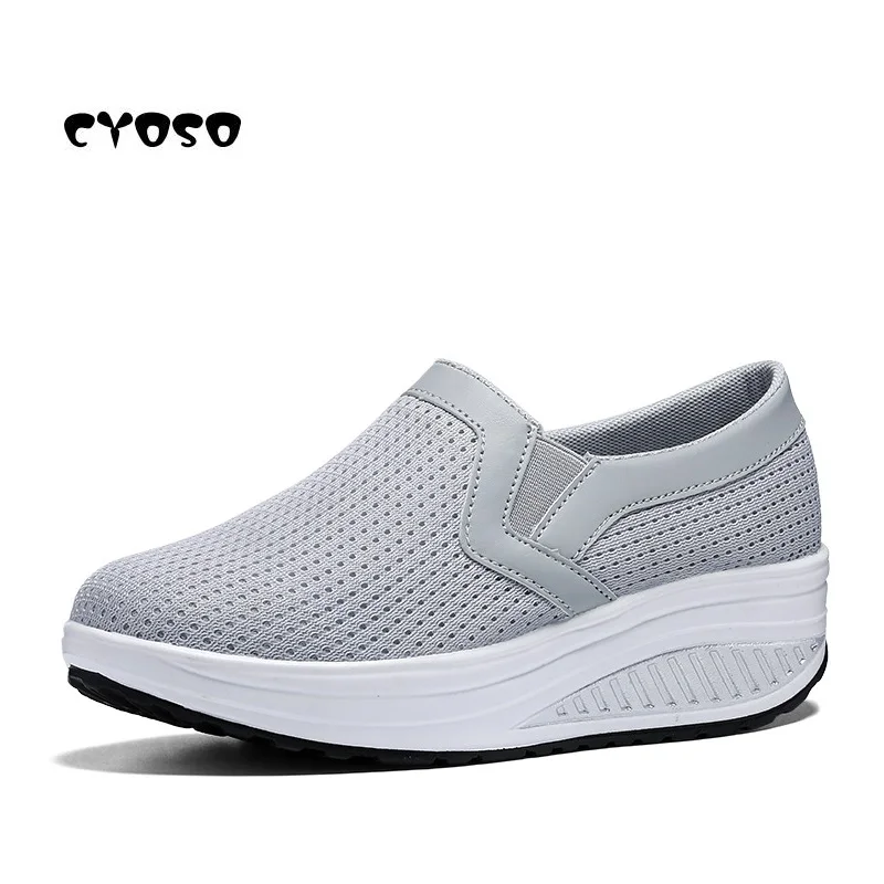 

CYOSO New Women's Shoes Casual Fashion Shoes Flats Height Increasing Women Loafers Breathable Air Mesh Swing Wedges Shoes