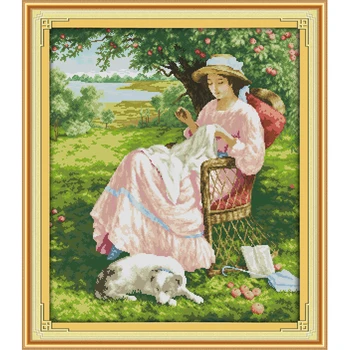 

The Woman Under An Apple Tree Chinese Cross Stitch Kits Ecological Cotton Stamped Printed DIY Christmas Gift Wedding Decoration