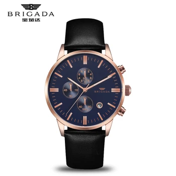 

Brigada 3017G Quartz Watch Watches Waterproof Casual Fashion Style Genuine Leather Strap 3 Dials with Calendar