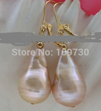 

ry00355 Genuine Natural 14x23mm Pink Reborn Keshi Pearl Earrings 14KGP