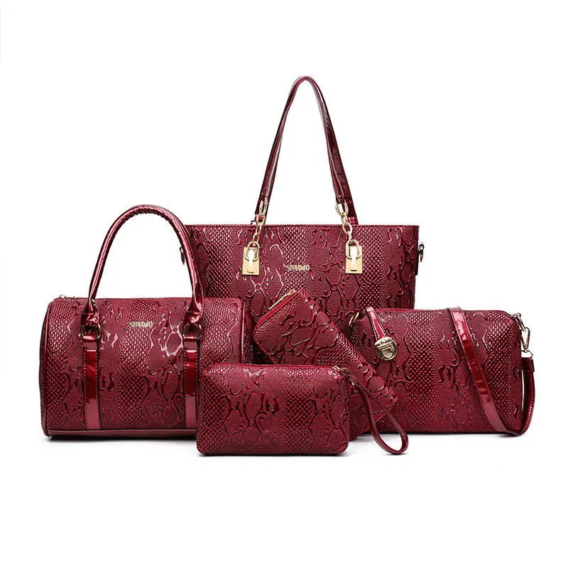 Роскошные известные бренды дизайнерские 5 шт./компл. композитные сумки Для женщин Курьерские сумки женские из искусственной кожи Сумки из натуральной кожи модные женские сумки на плечо сумка-тоут - Цвет: Red
