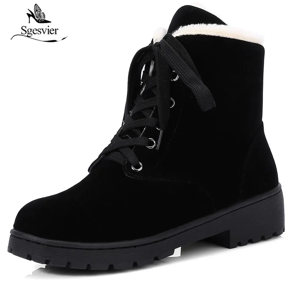 Sgesvier Classic Women Winter Ankle Boots Suede Snow Boots Female Warm Fur Plush Insole High