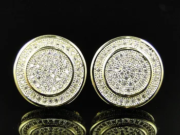 

high quality 925 sterling silver round micro pave cubic zirconia screwback Gold earring for men