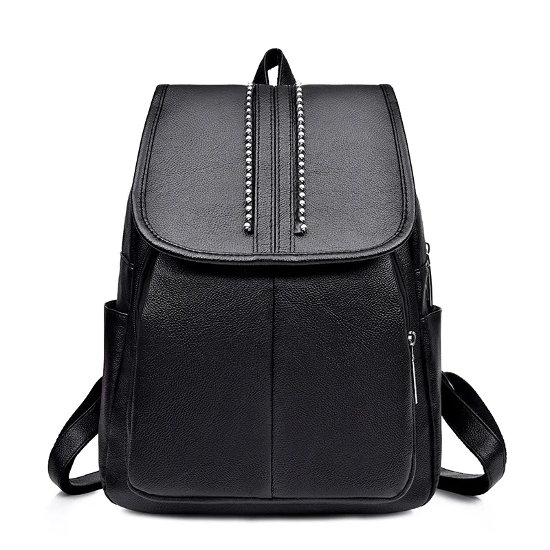 

New Fashion Black Backpacks Women Backpack High Quality School bags for Girls PU Leather Softback 3 Design Women's Backpack bag
