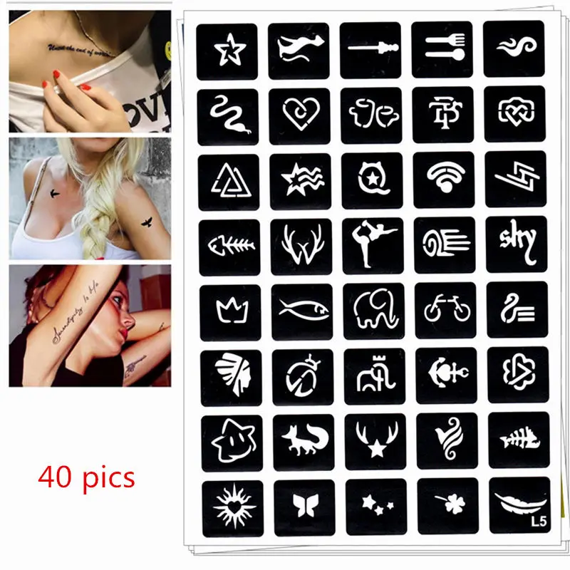 

40 pics Henna Tattoo Stencils DIY Jagua Drawing Templates Airbrush Mehndi Body Art Small Flash Tatoo Stencil C12