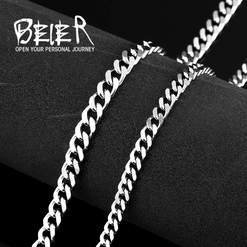 

Beier 316L stainless steel Wave chain width /4mm/6mm necklace boy man necklace chain Silver Colour fashion Jewelry LBN1029