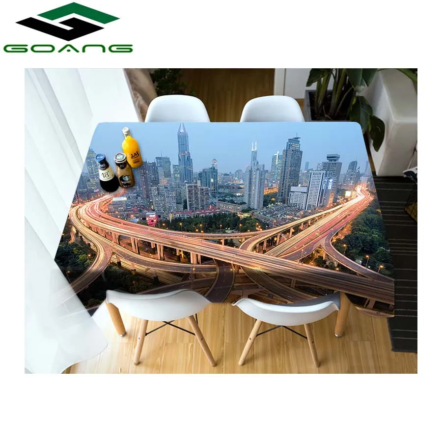 GOANG سماط 3d مدينة ليلة المشهد مستطيلة و جولة مفرش طاولة فندق الديكور الفاخرة المنسوجات المنزلية الجدول غطاء